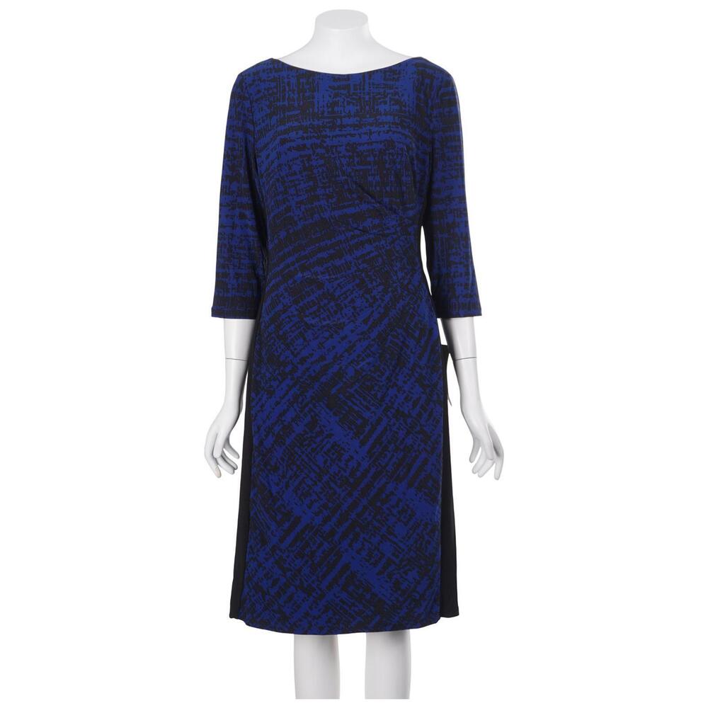 NWT Lauren Ralph Lauren Dress Size 10 Blue Printed Sheath Stretch Boat Neck
